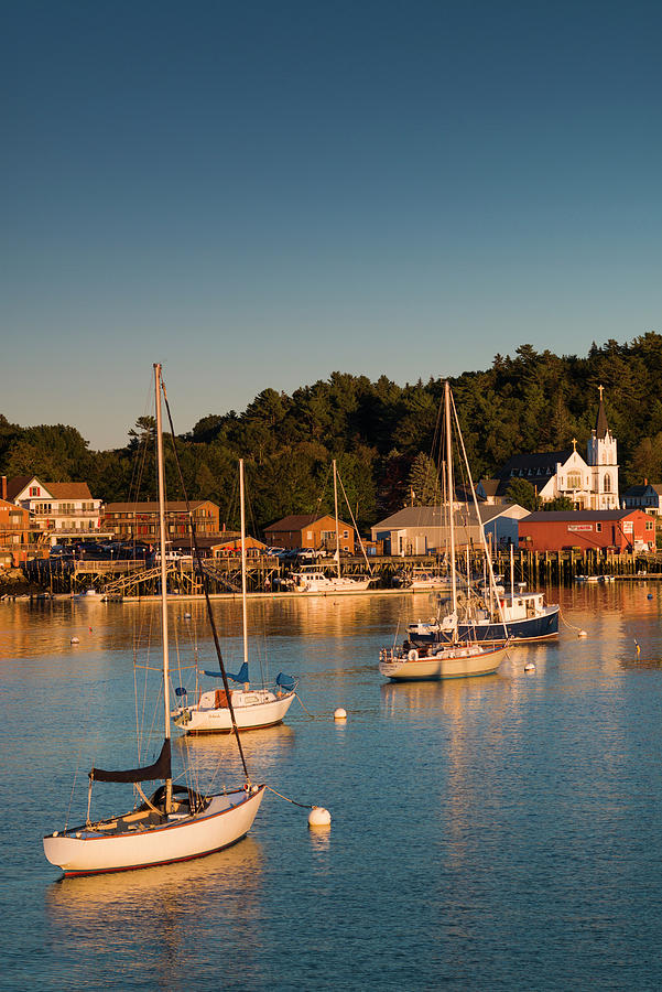 Sunset Photograph - USA, Maine, Boothbay Harbor, Harbor by Walter Bibikow