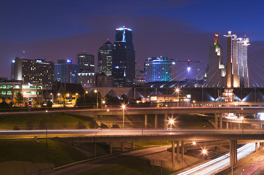 USA, Missouri, Kansas city, skyline (long exposure) Photograph by Walter Bibikow