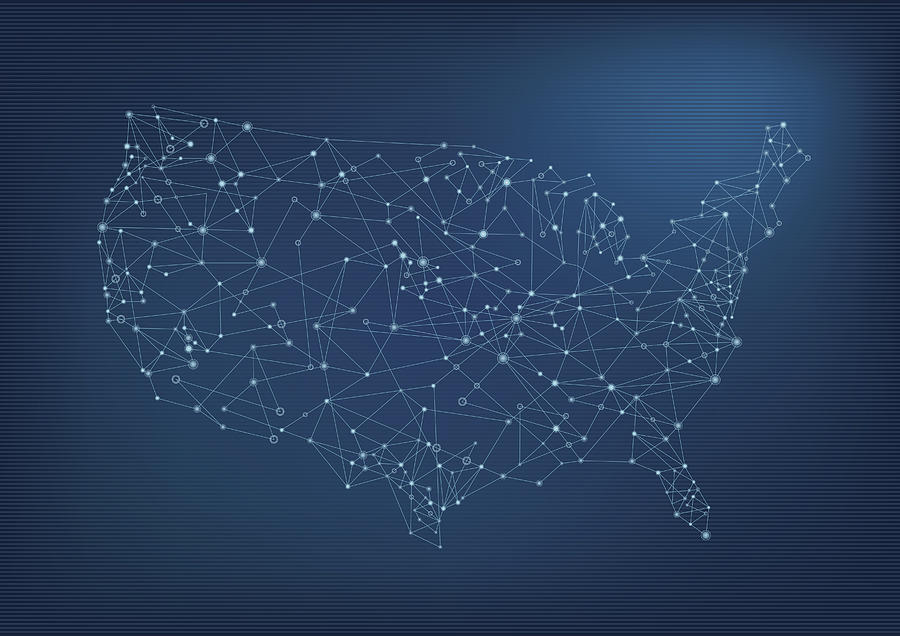 USA network map on blue background Drawing by Iconeer