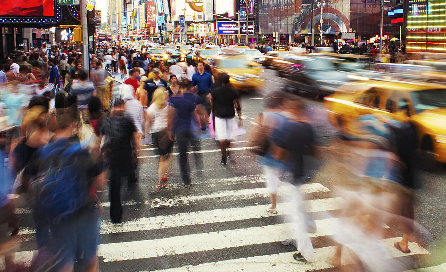 USA, New York City, Time Square, people walking Photograph by Andy Ryan