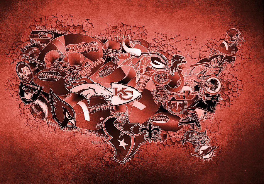 Miami Dolphins Painting - Usa Nfl Map Collage 14 by Bekim M