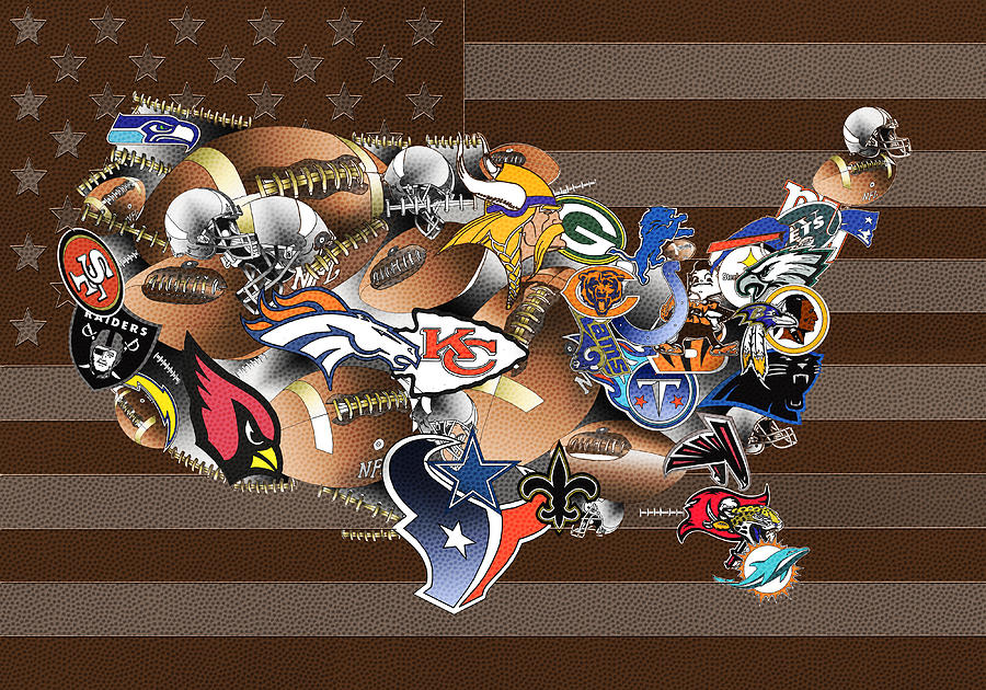 Usa Nfl Map Collage 2 Painting by Bekim M