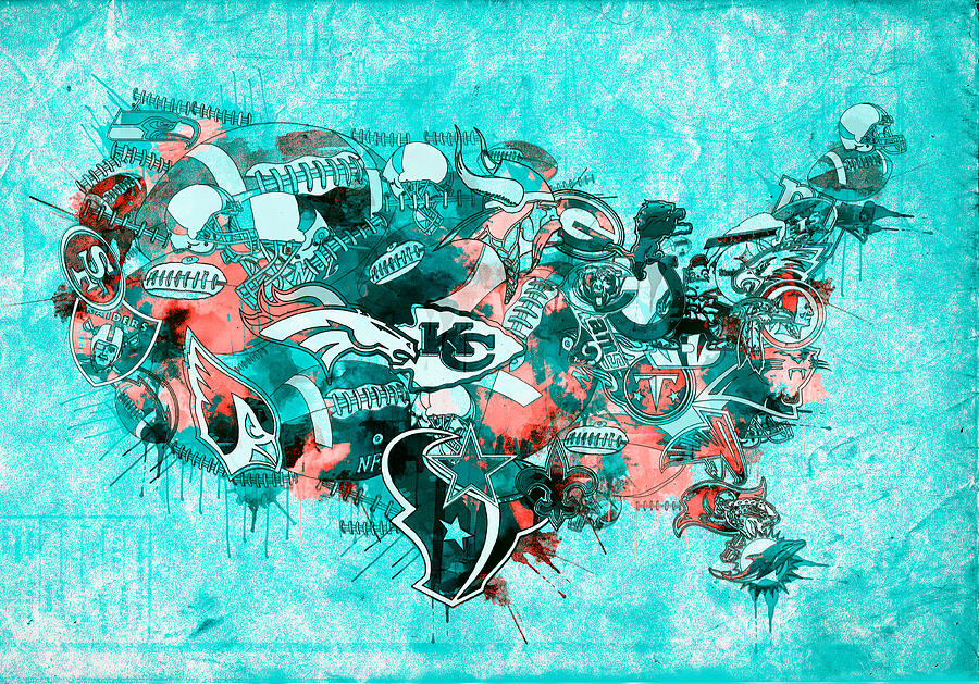 Miami Dolphins Painting - Usa Nfl Map Collage 9 by Bekim M