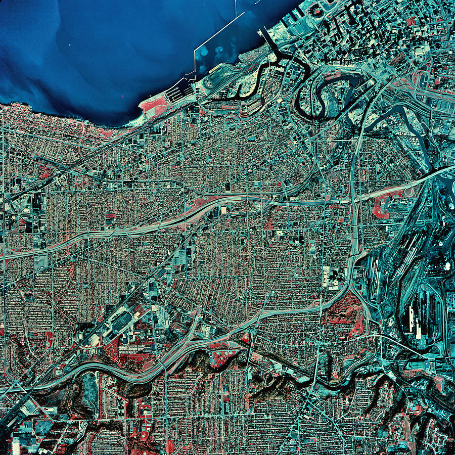 USA, Ohio, Cleveland and Lake Erie, satellite image Photograph by Stocktrek