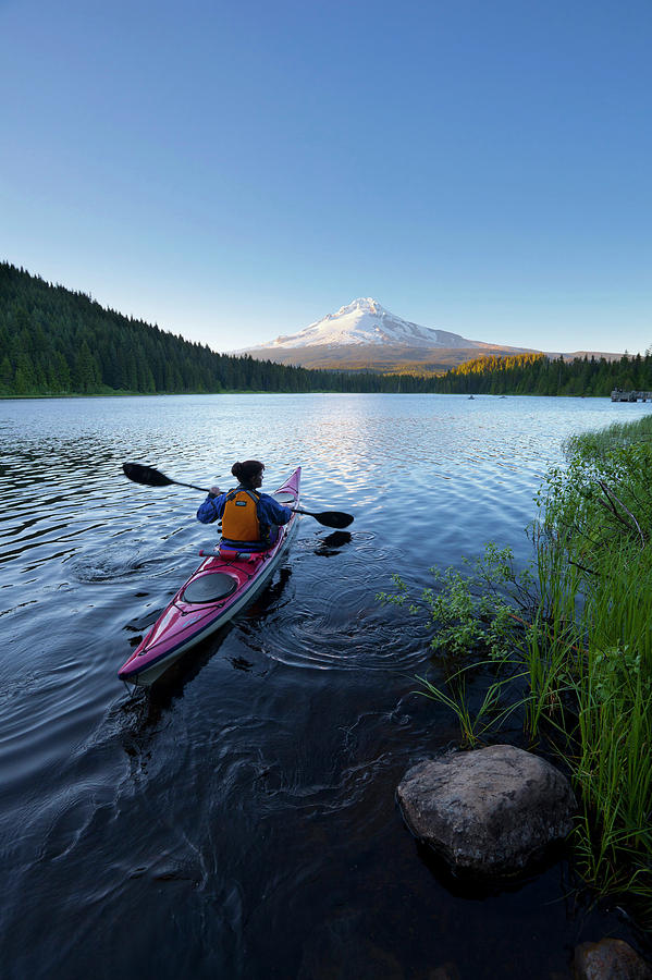 Sports Photograph - USA, Oregon A Woman In A Sea Kayak by Gary Luhm
