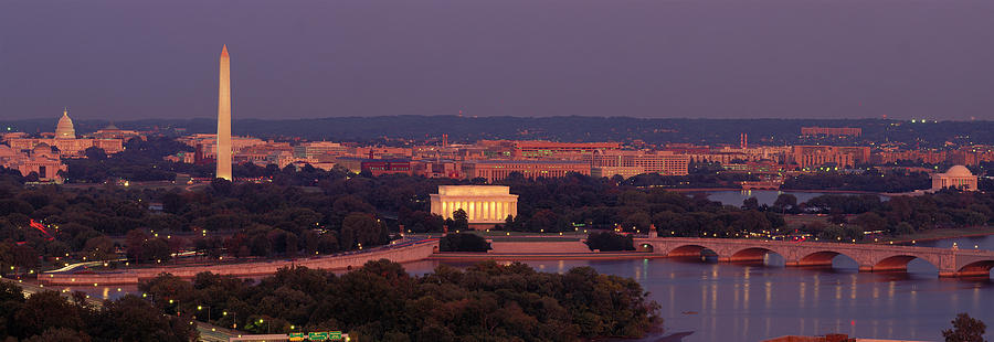 Bridge Photograph - Usa, Washington Dc, Aerial, Night by Panoramic Images
