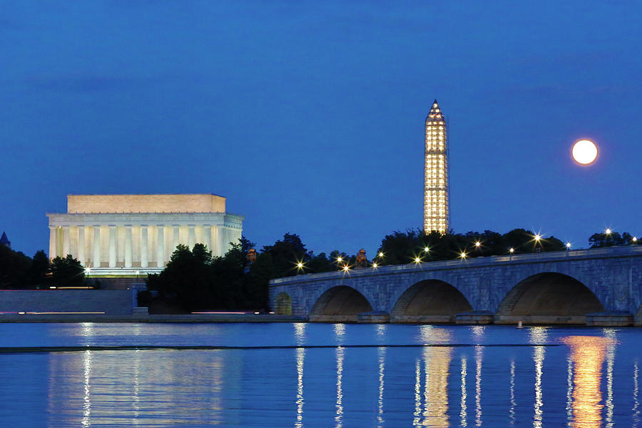 Architecture Photograph - USA, Washington Dc, Moon Rising by Hollice Looney