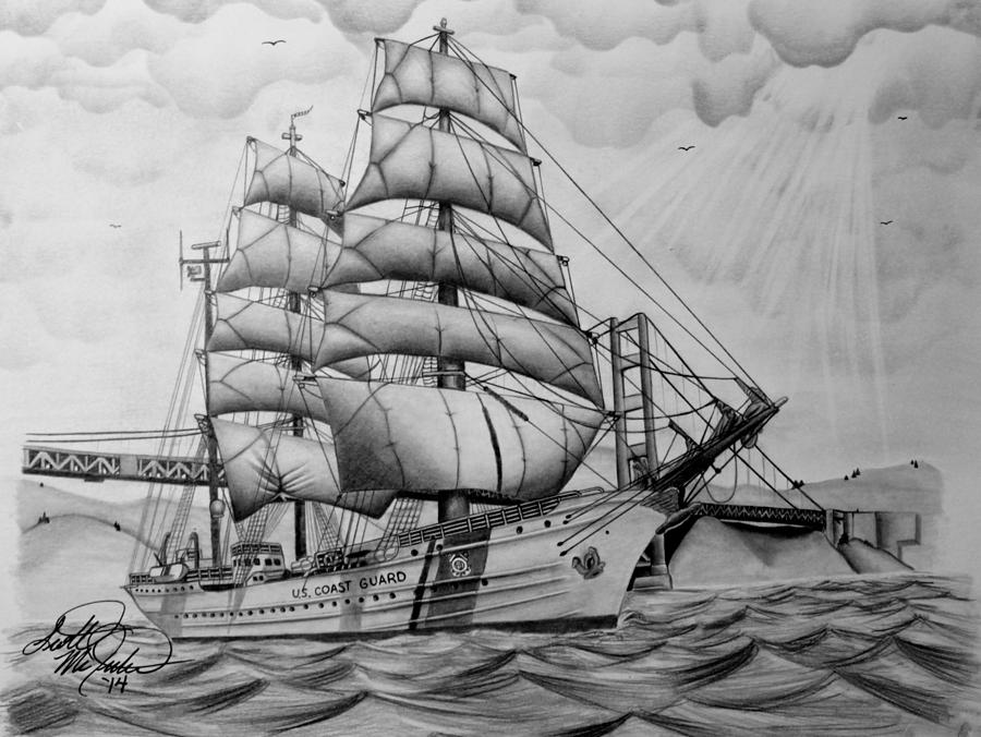 USCGC Eagle Drawing by Scott McIntire
