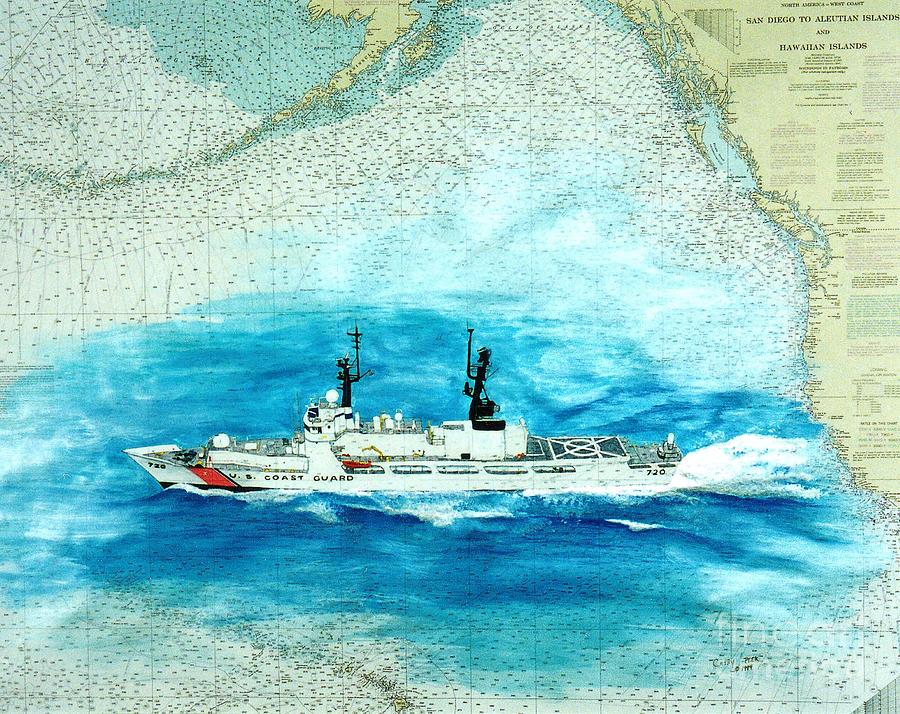 Boat Painting - USCGC Sherman Cathy Peek Nautical Chart Map Art by Cathy Peek