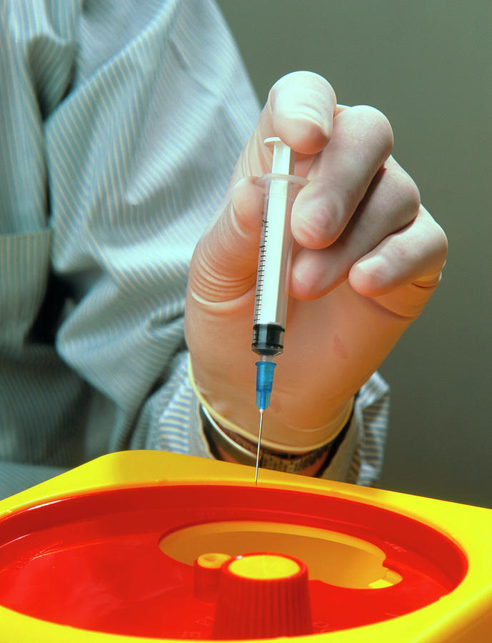 Used Syringe Being Dropped Into Sharps Bin Photograph by Saturn Stills/science Photo Library