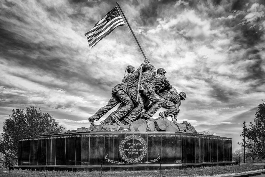 USMC Iwo Jima Memorial BW Photograph by Susan Candelario