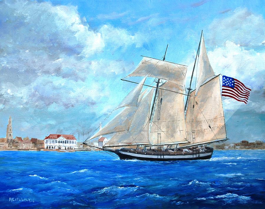 Flag Painting - USS Carolina Departing Charleston by Keith Wilkie