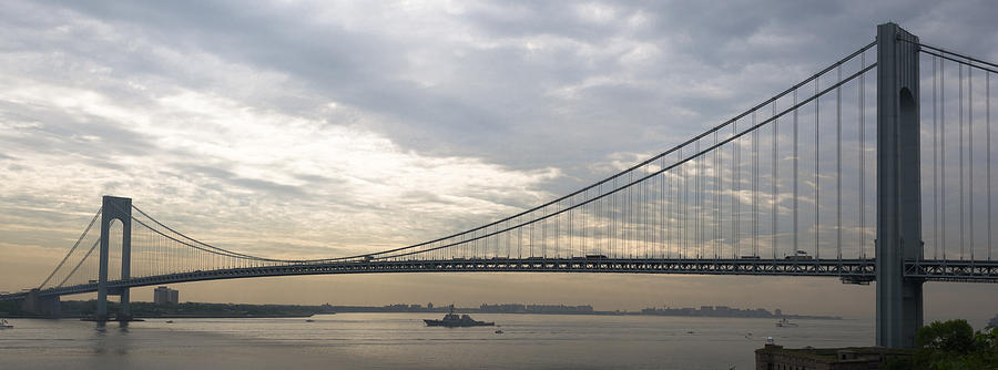 USS Cole and the Verrazano Narrows Bridge Photograph by Kenneth Cole