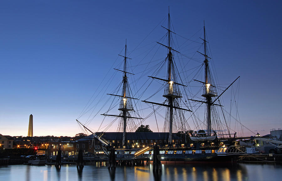 Boston Photograph - USS Constitution and Bunker Hill Monument by Juergen Roth