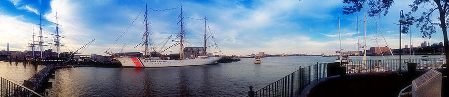 USS Constitution and the USCG Eagle Panoramic Photograph by Joann Vitali