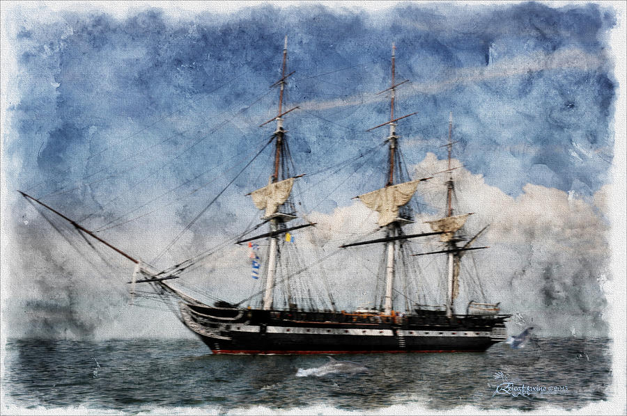 Dolphin Photograph - USS Constitution on Canvas - Featured in Manufactured Objects Group by Ericamaxine Price