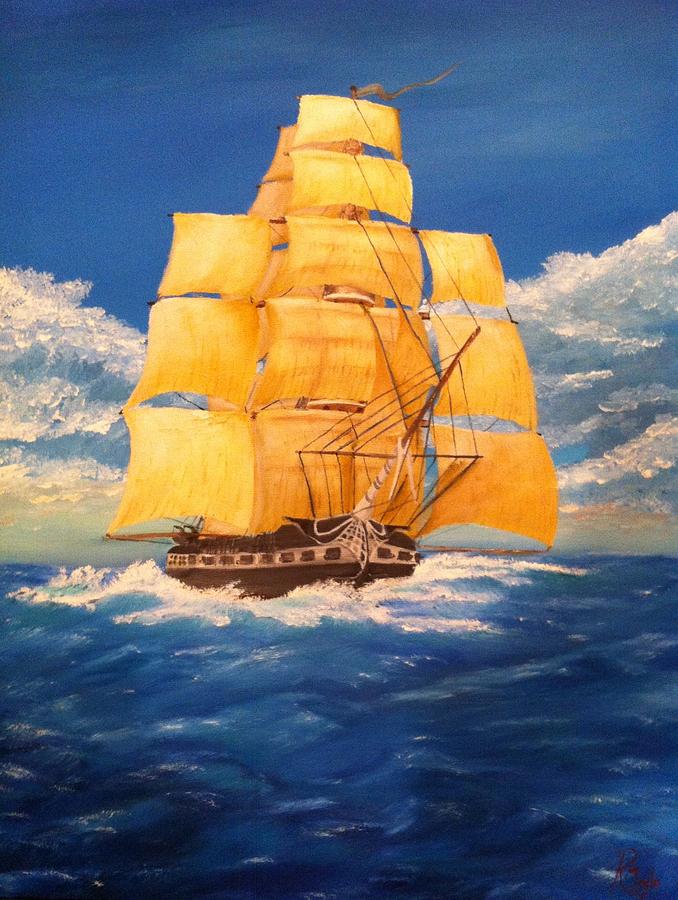 Boat Painting - USS Constitution by Roy J Moyle