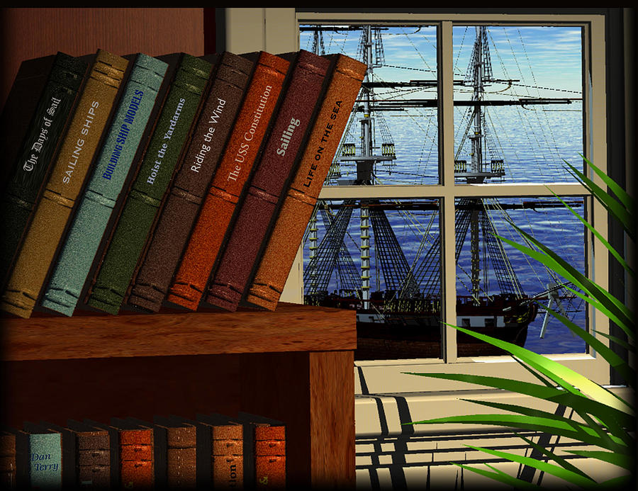 Book Painting - U.S.S. Constitution through window by Dan Terry
