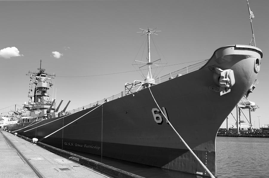 Transportation Photograph - USS Iowa Battleship Starboard Side BW by Thomas Woolworth