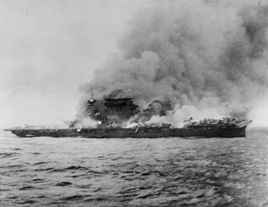 History Photograph - U.s.s. Lexington Exploding by Everett