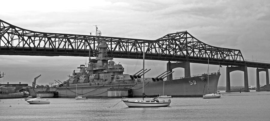 USS Massachusetts black and white Photograph by Barbara McDevitt