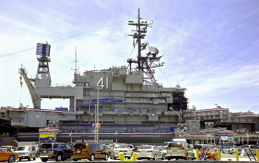 Uss MIDWAY MUSEUM CV 41 Aircraft carrier- from parking lot view Photograph by Claudia Ellis