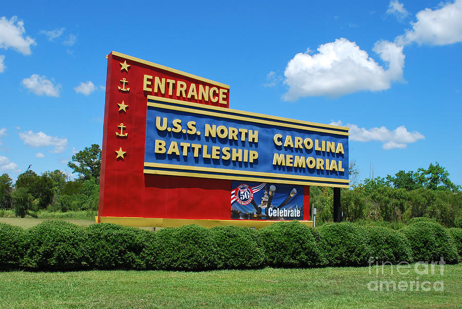 Flag Photograph - U.S.S. North Carolina Battleship Sign by Bob Sample