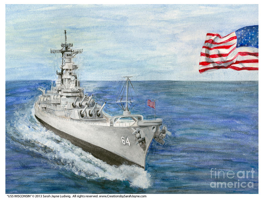 Flag Painting - USS Wisconsin by Sarah Howland-Ludwig