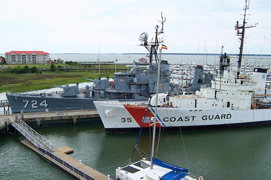 USS Yorktown and Coast Guard Ingham Ships in Charleston Photograph by Kathy Clark