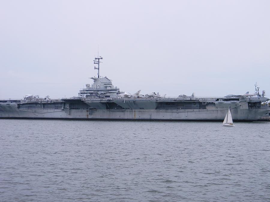 USS Yorktown and Sailboat Photograph by Warren Thompson - Fine Art America