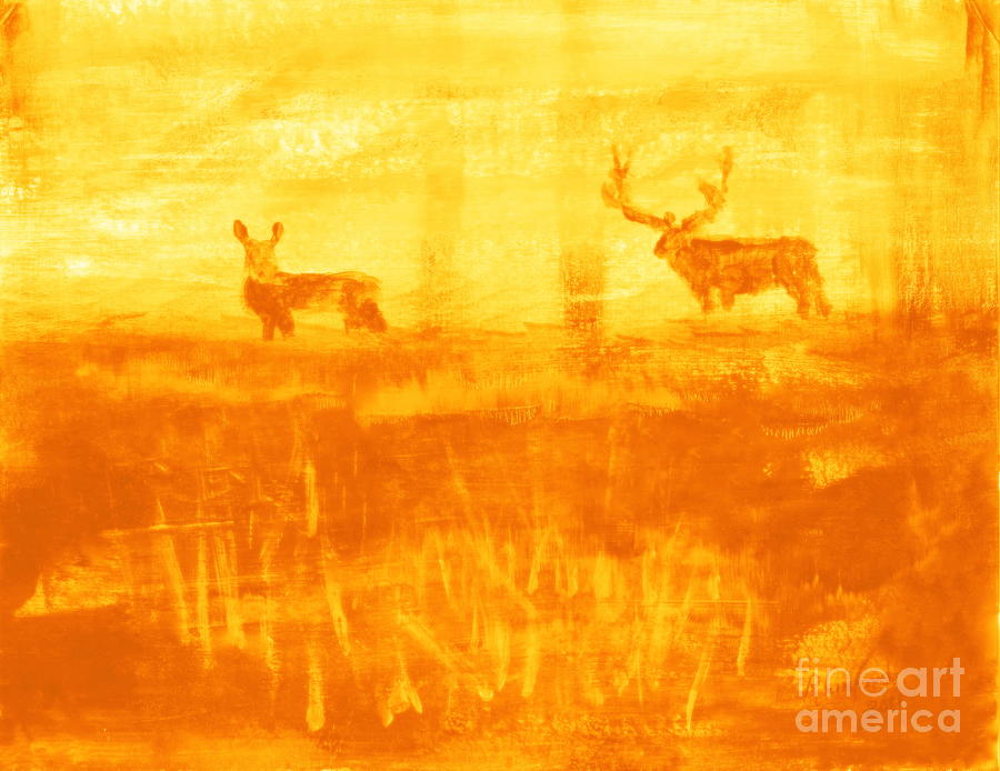 Utah Mule Deer Rut 3 Painting by Richard W Linford