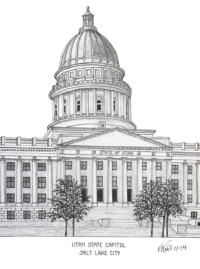 Utah State Capitol Drawing - Utah State Capitol by Frederic Kohli