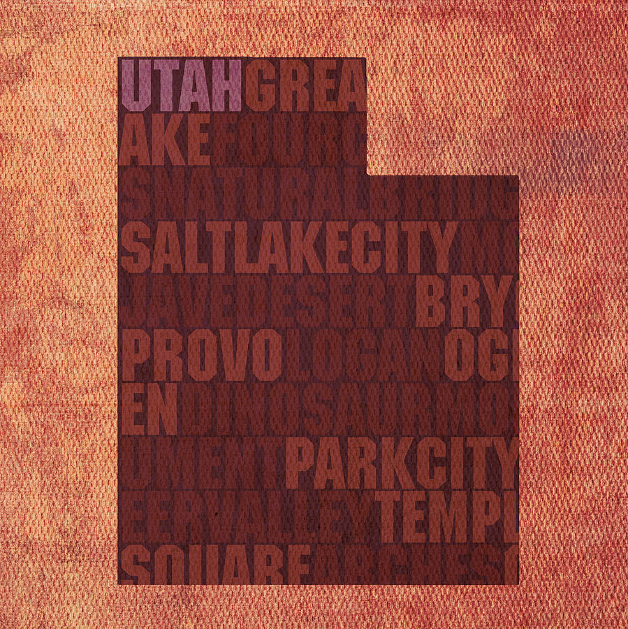 Utah Word Art State Map on Canvas Mixed Media by Design Turnpike