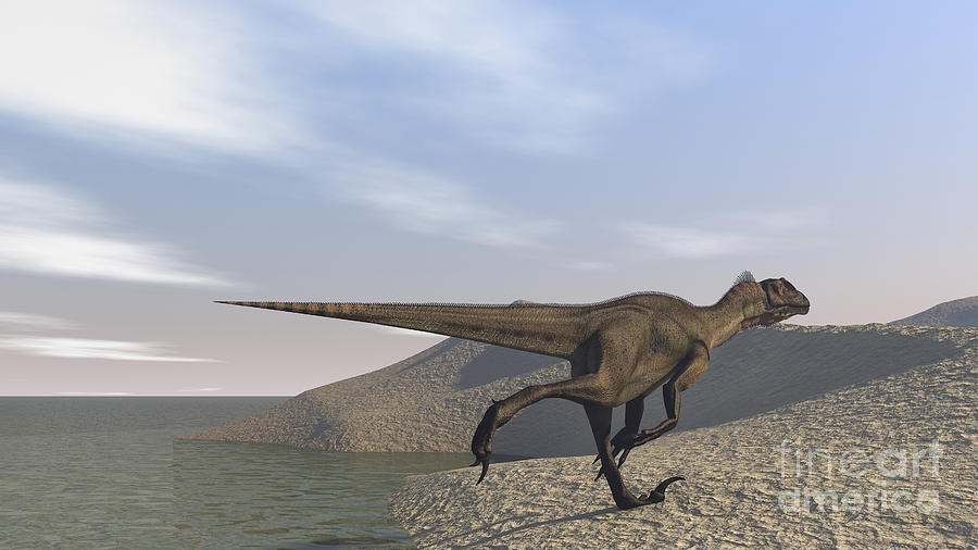 Dinosaur Digital Art - Utahraptor Running Along A Bay by Kostyantyn Ivanyshen