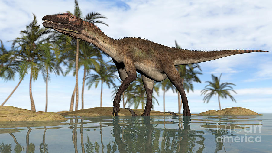 Dinosaur Digital Art - Utahraptor Standing In Shallow Water by Kostyantyn Ivanyshen