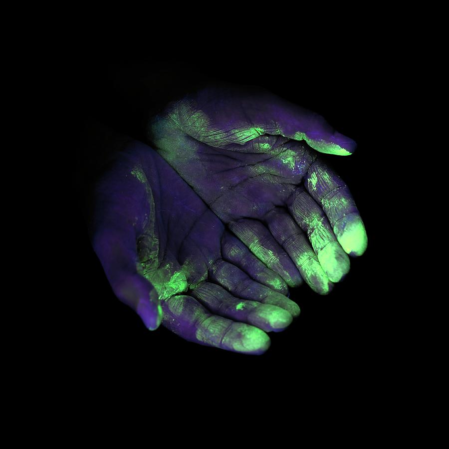 Uv Light Showing Bacteria On Hands Photograph By Science Photo Library 