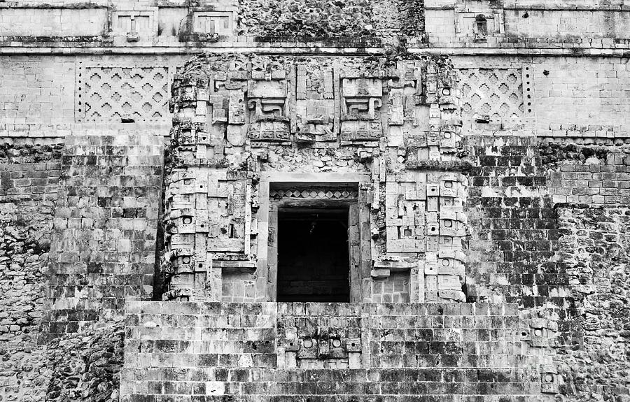 Uxmal Magicians Pyramid Alter Room Black and White Photograph by Shawn OBrien