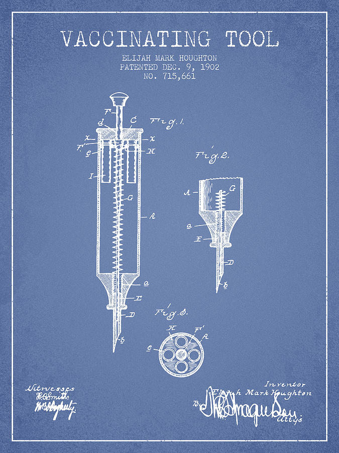 Vintage Digital Art - Vaccination Tool Patent from 1902 - Light Blue by Aged Pixel