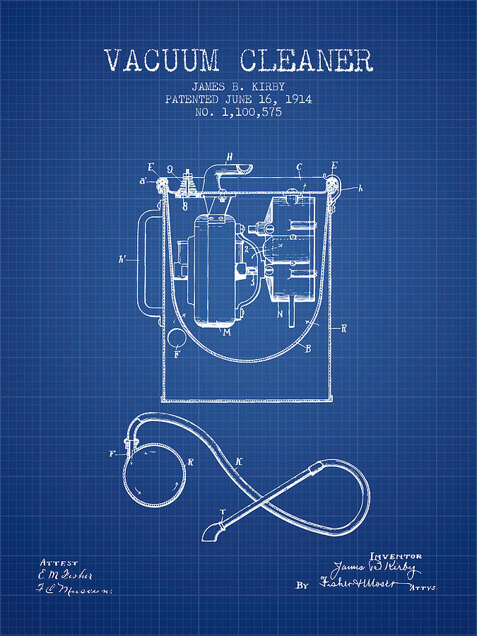 Vintage Digital Art - Vacuum Cleaner patent from 1914 - Blueprint by Aged Pixel