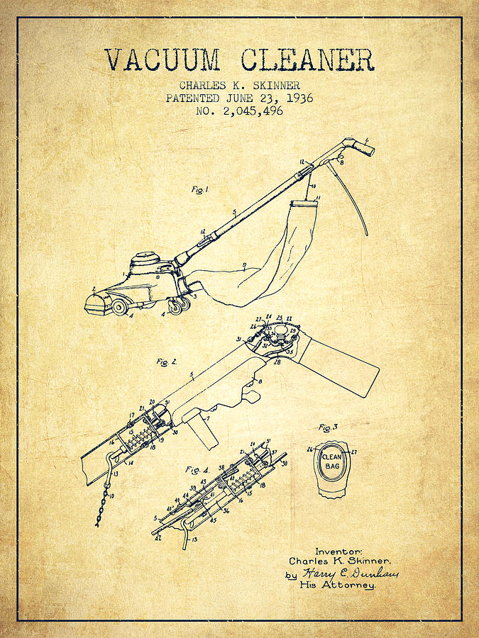 Vintage Digital Art - Vacuum Cleaner patent from 1936 - Vintage by Aged Pixel