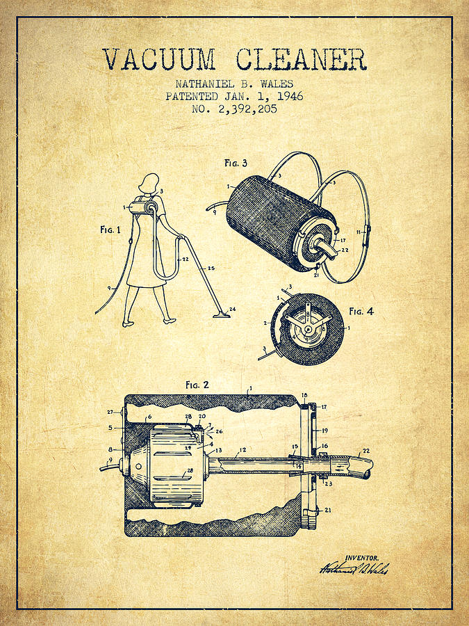 Vintage Digital Art - Vacuum Cleaner patent from 1946 - Vintage by Aged Pixel