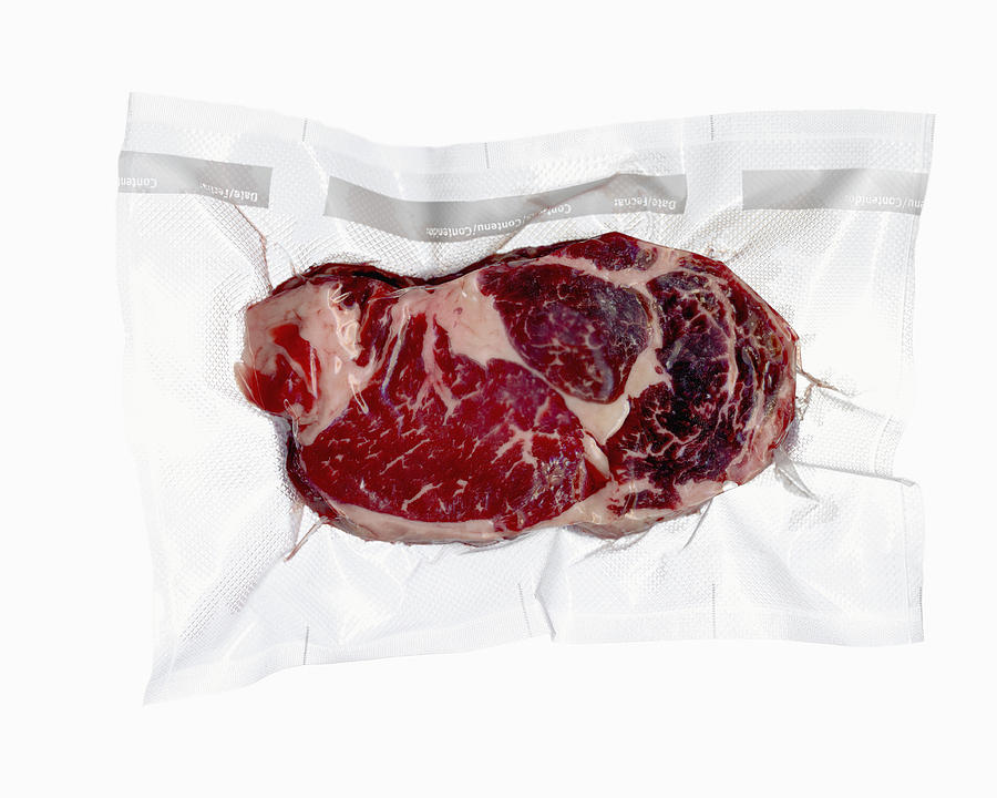 Vacuum sealed frozen cut of beef Photograph by Siri Stafford