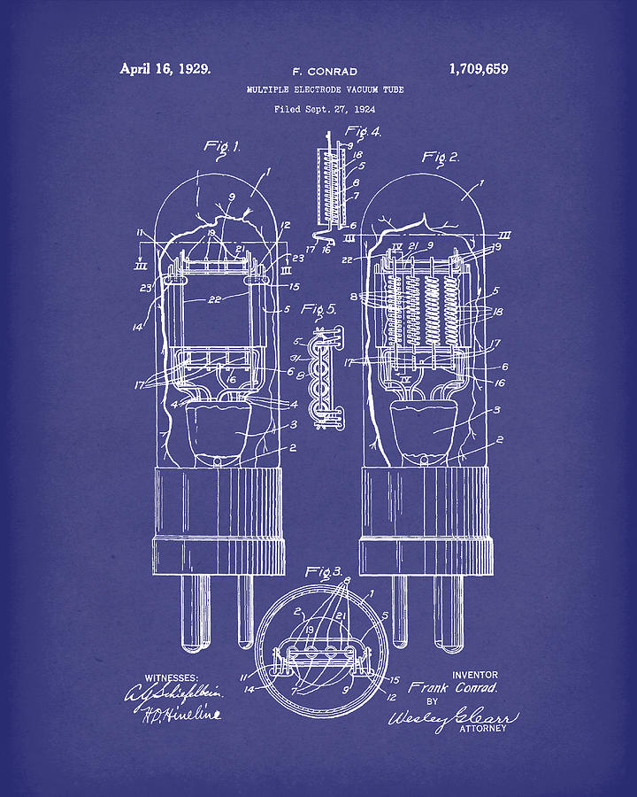 Vacuum Tube 1929 Patent Art Blue Drawing by Prior Art Design