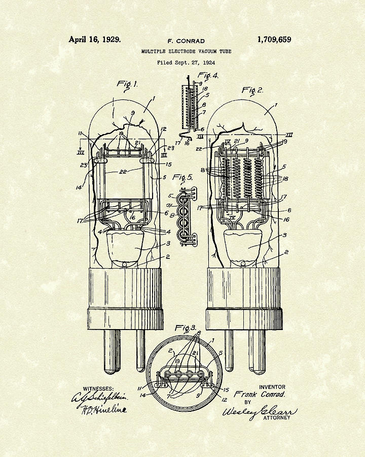 Vacuum Tube 1929 Patent Art Drawing by Prior Art Design