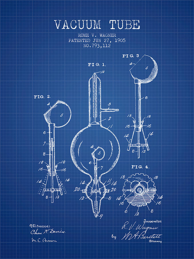 Vintage Digital Art - Vacuum Tube Patent From 1905 - Blueprint by Aged Pixel