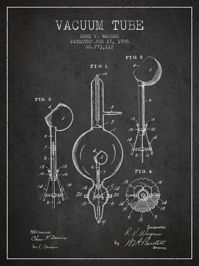Vintage Digital Art - Vacuum Tube Patent From 1905 - Charcoal by Aged Pixel