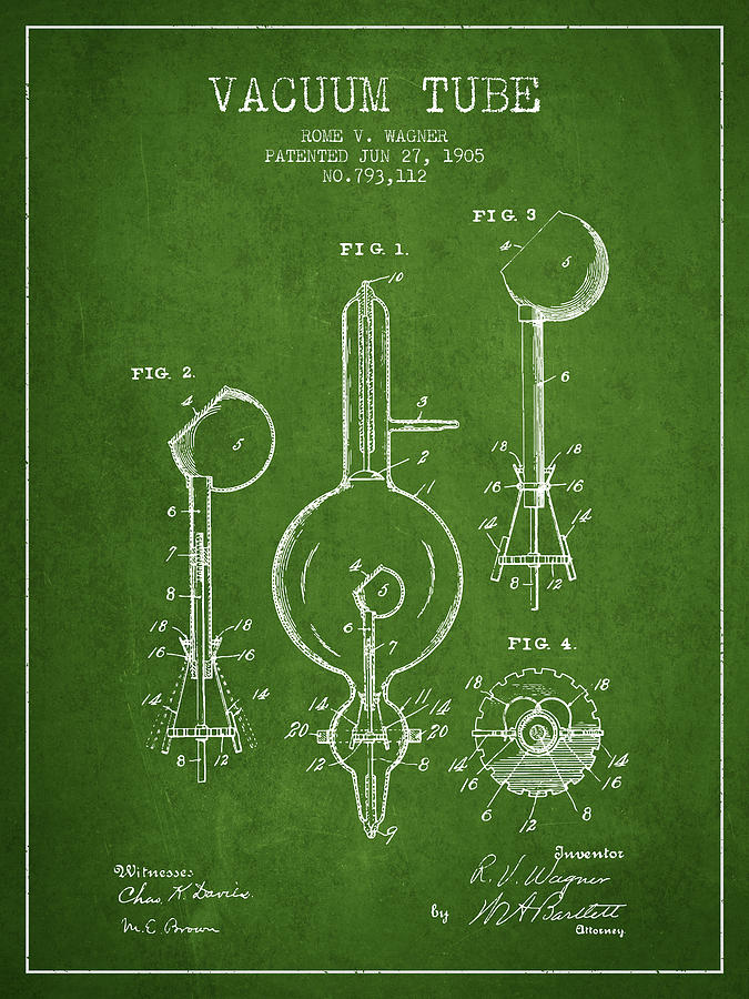 Vintage Digital Art - Vacuum Tube Patent From 1905 - Green by Aged Pixel