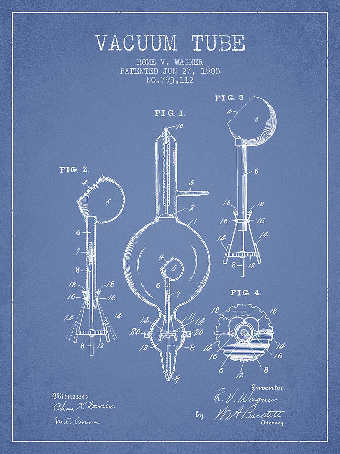 Vintage Digital Art - Vacuum Tube Patent From 1905 - Light Blue by Aged Pixel