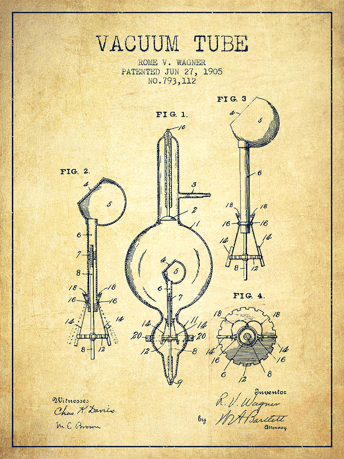 Vintage Digital Art - Vacuum Tube Patent From 1905 - Vintage by Aged Pixel