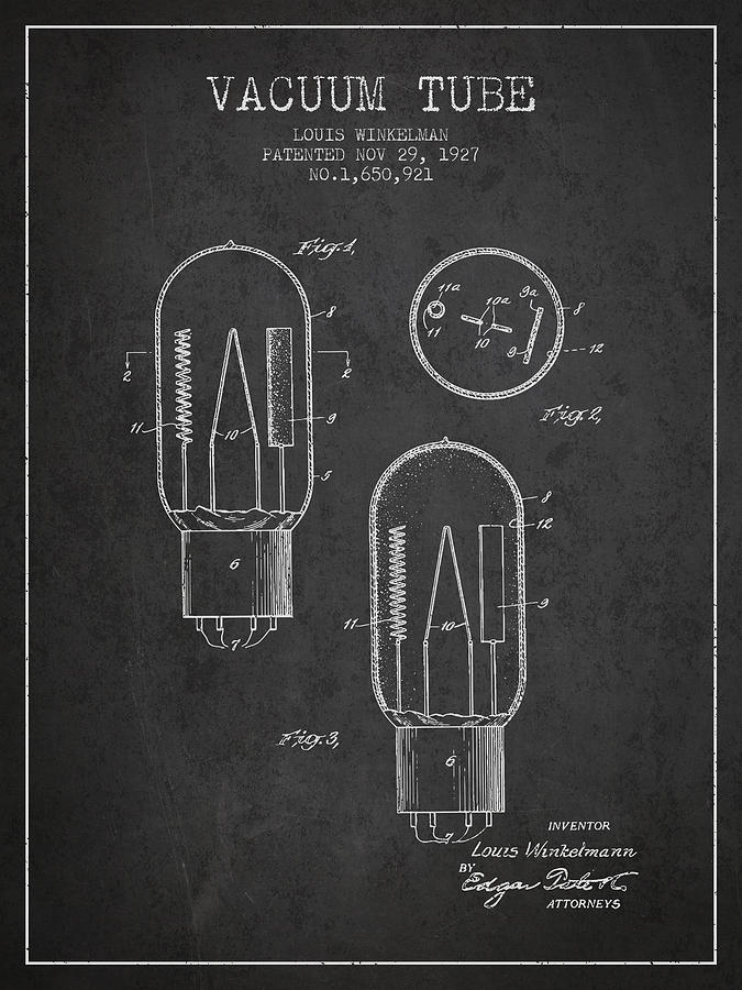 Vintage Digital Art - Vacuum Tube Patent From 1927 - Charcoal by Aged Pixel